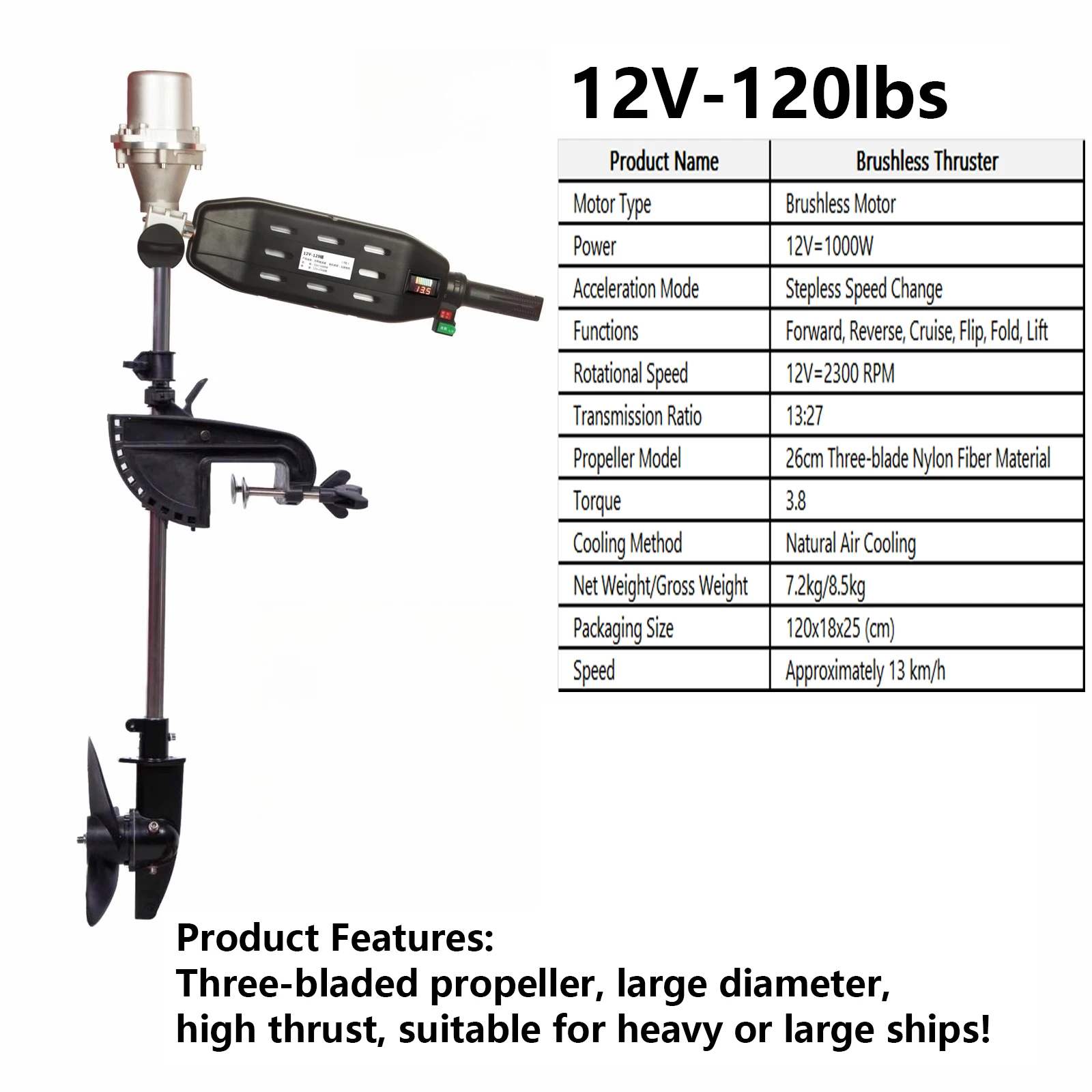 Cheetah 12V 24V 48V Universal Brushless Electric Outboard Motor with Propeller for Inflatable Boat, Water-Cooled Marine Engine