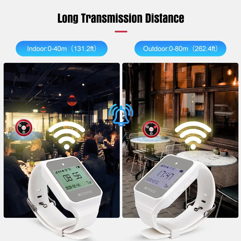 Retekess 2Pcs TD108 Watch Receiver Wireless Waiter Call System Restaurant Pager Customer Service Pending Remind For Cafe Hookah