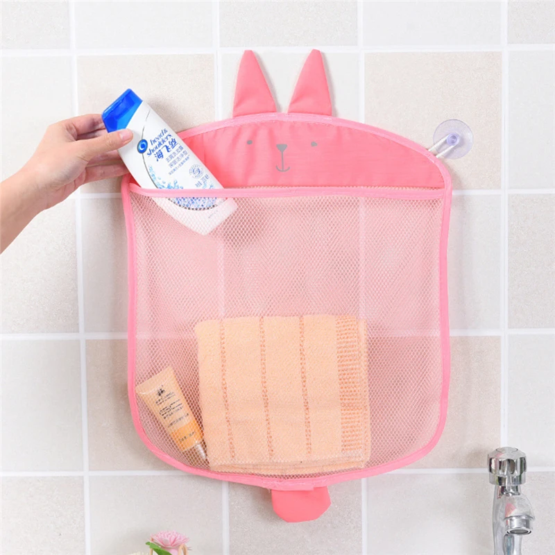 Bolsas colgantes de dibujos animados, cesta de almacenamiento para baño, juguetes de baño para niños, bolsa de almacenamiento con forma de red, organizador plegable, suministros de cocina