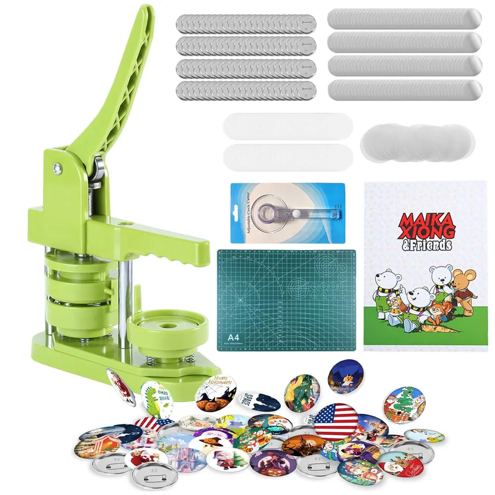 

1 Set of DIY Badge Pin Maker, Including 100 Sets of Badge Materials, 1 Circular Paper Cutter, A4 Cutting Mat and Magic Book.