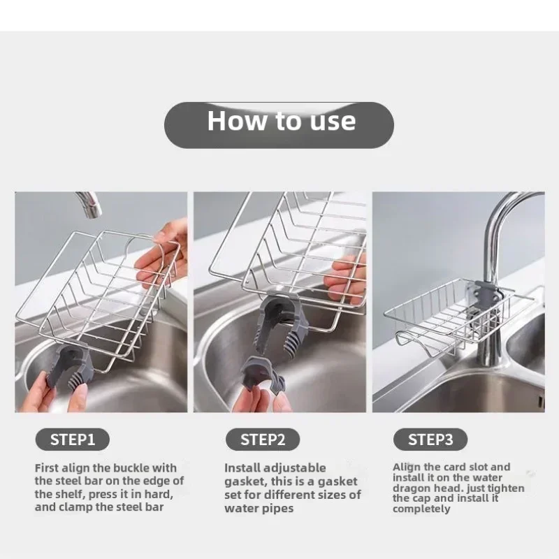 2025 New 1pc Faucet Storage Rack Stainless Steel Kitchen Sink Storage Rack Household Sponge Cloth Dishwashing and Draining Rack