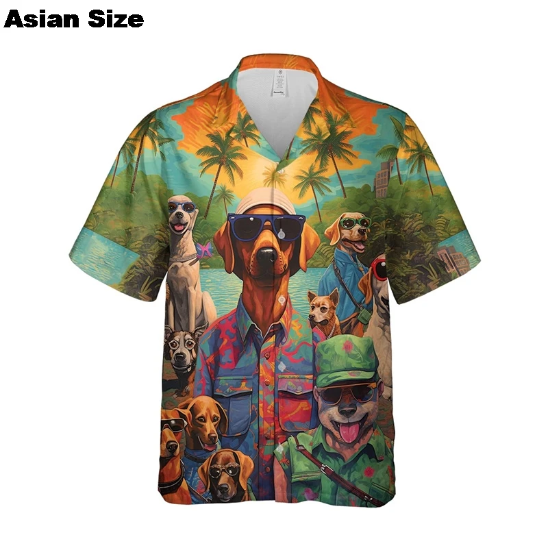 Cartoon Dachshund Dog 3D Printed Shirt For Men Animal Pet Dogs Graphics Short Sleeves Hawaiian Shirts Tops Unisex Lapel Blouse