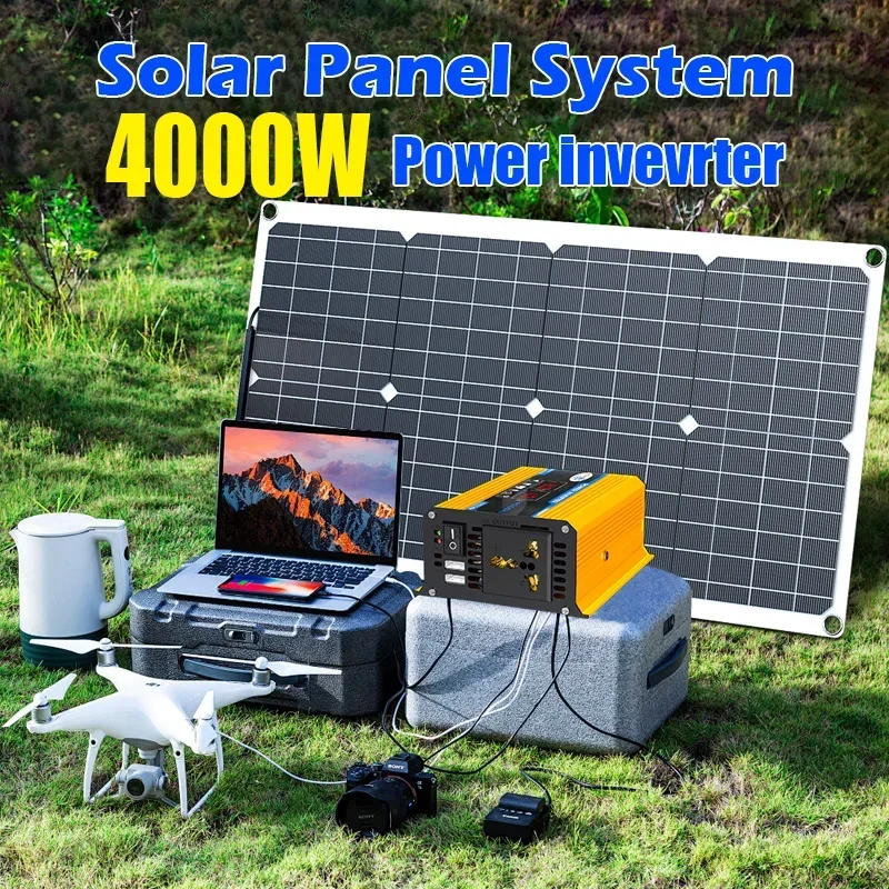 2000W  Flexible Solar Panel System 12V Battery Charging Power Bank 4000W 110V 220V Solar Inverter Kit  For Home Outdoor Camping