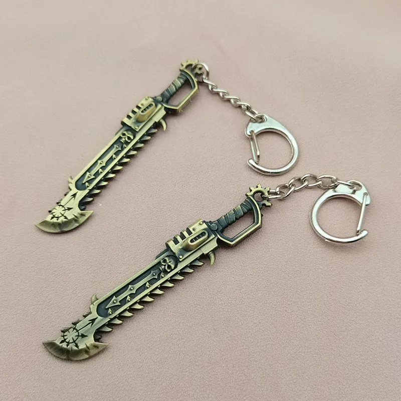 keychain warhammer Forged War Hammer 40K Peripheral Precision Chain Saw Sword Chaos Chain Saw Sword Alloy Keychain