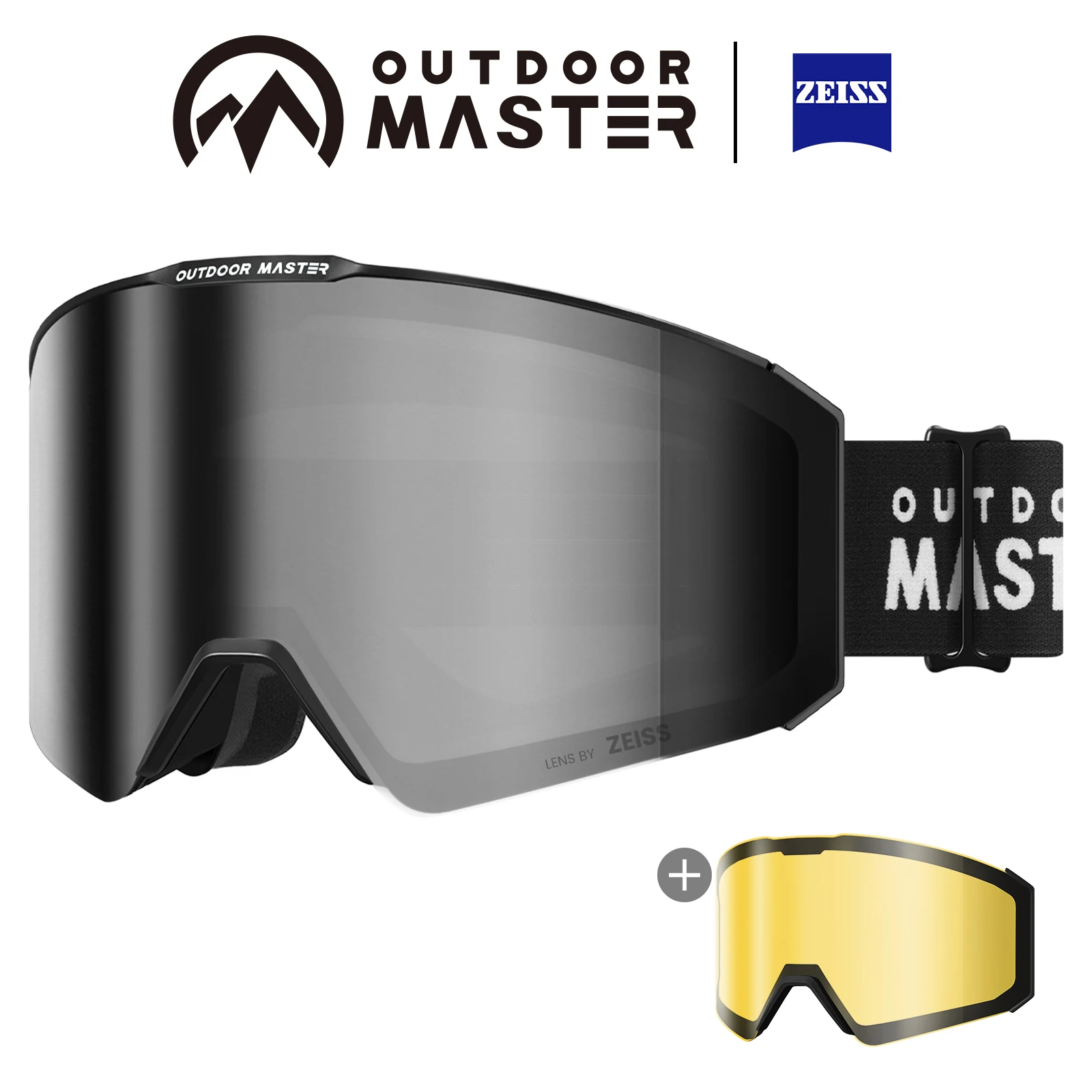 OutdoorMaster ZEISS skibril OTG snowboardbril met magnetische verwisselbare lenzen, anti-condens, UV400, helmcompatibel, voor volwassenen