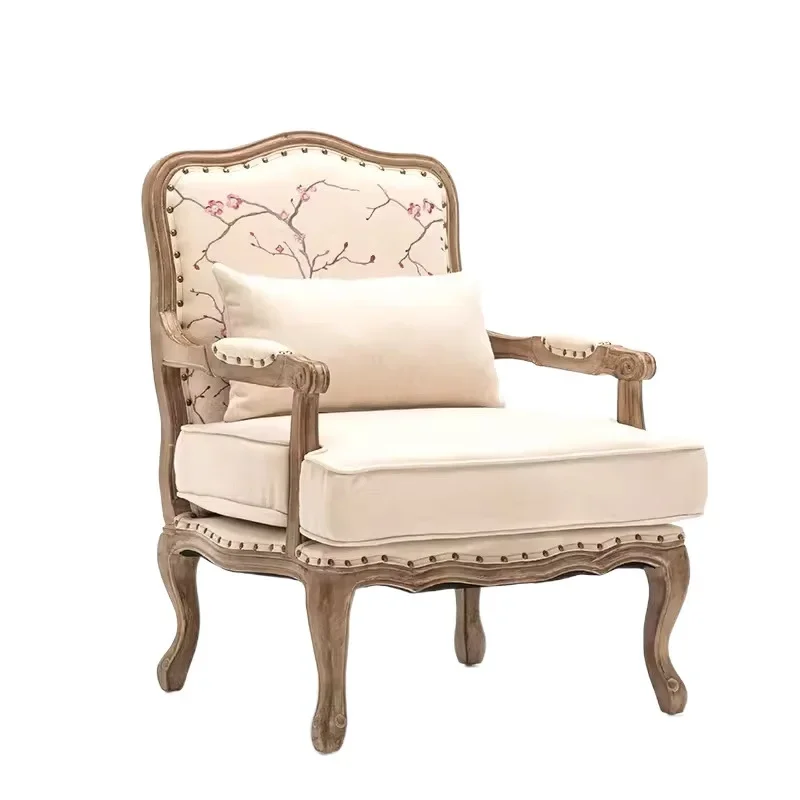 

Sofa French leisure chair Nordic small apartment fabric high back chair light luxury stool old American single