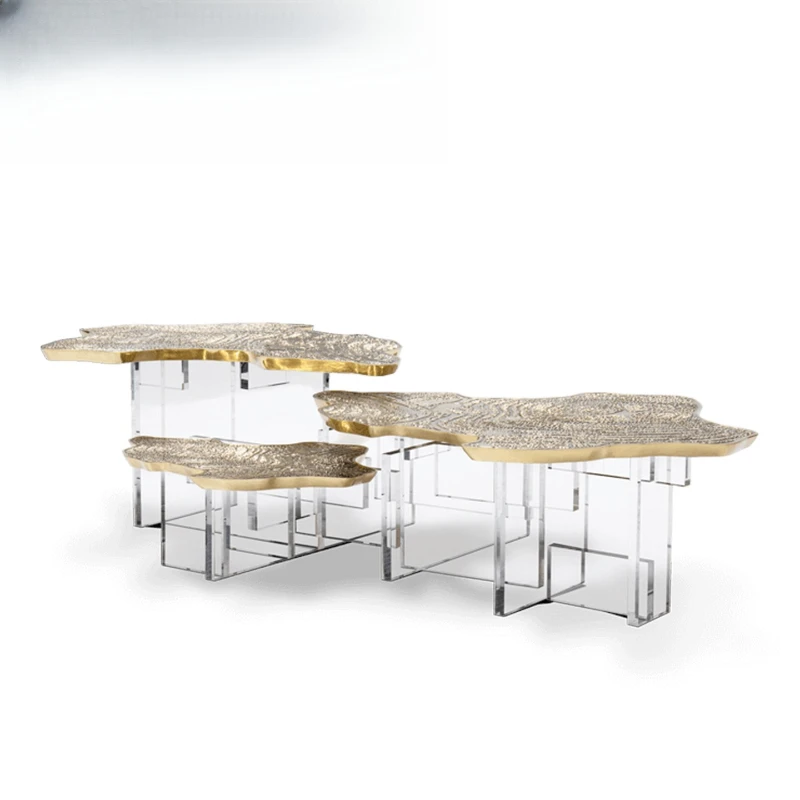 

Etched metal coffee table villa home living room designer creative irregular metal tea table