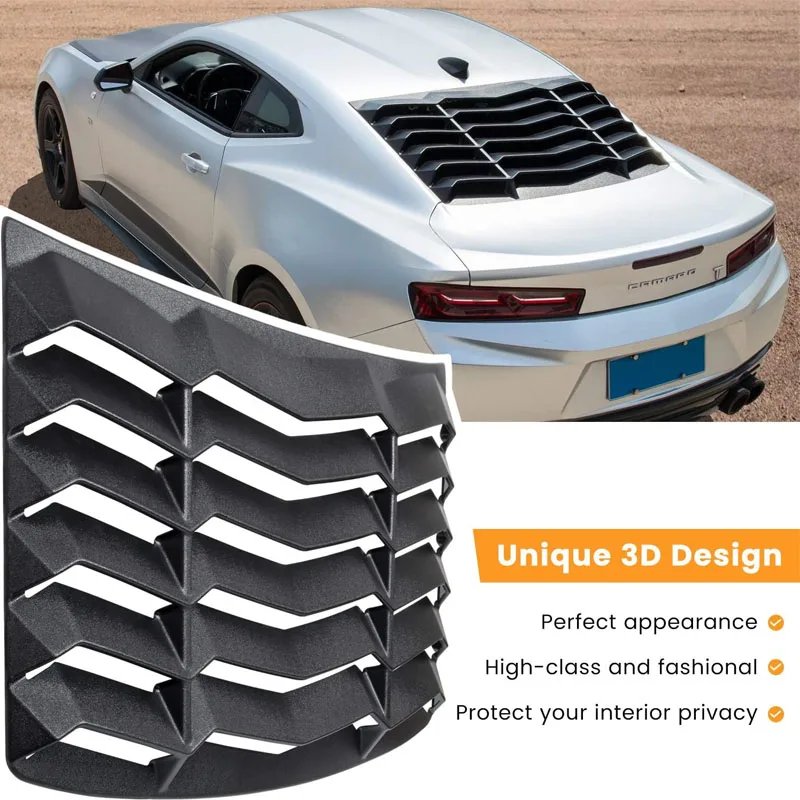 Rear Window Louvers Windshield Sun Shade Cover Lambo Style Matte Black Compatible with Chevy Camaro 2010 - 2015