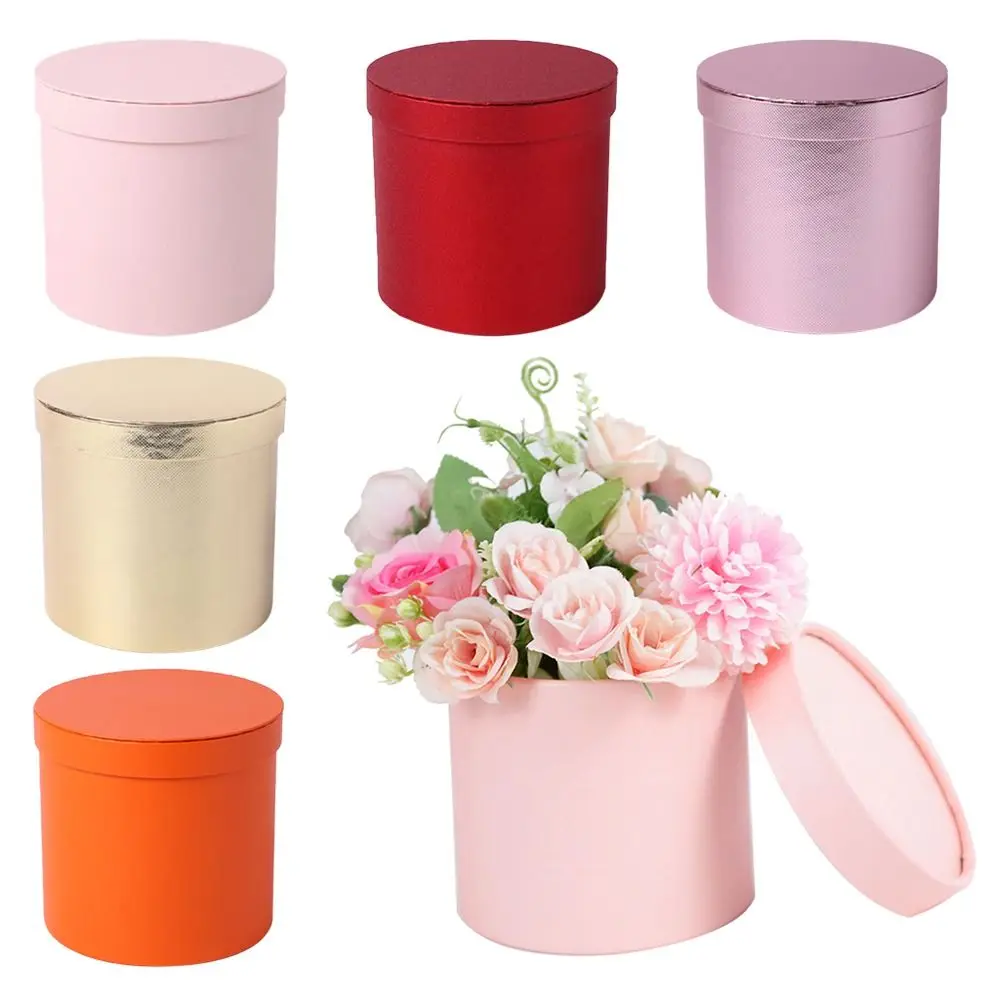 Flower Packaging Boxs Round Cardboard Gift Boxes Rose Wrapping Bag Flower Paper Basket Wedding Day Birthday Valentine's Day