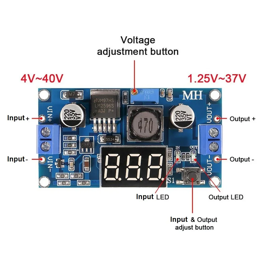 LM2596 DC DC Step Down Converter Voltage Regulator LED Display Voltmeter 4.0~40 to 1.3-37V Buck Adapter Adjustable Power Supply