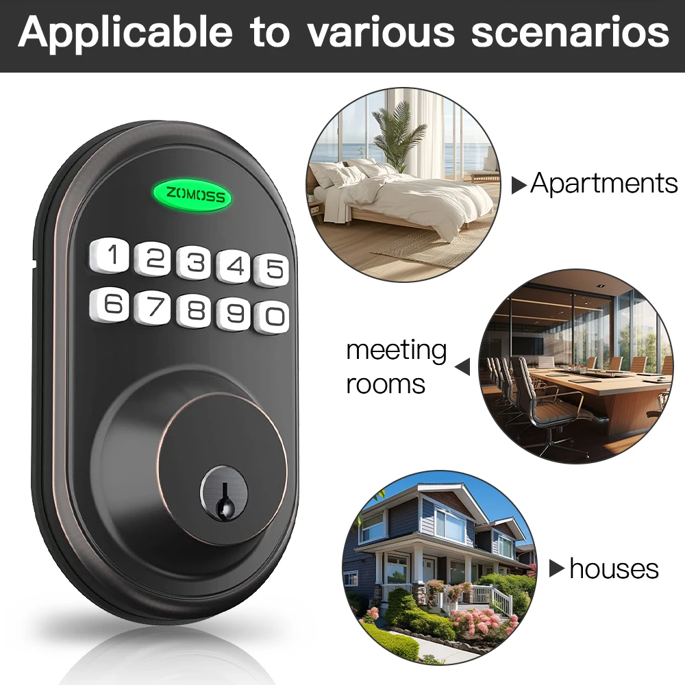 Toetsenbord Deurslot-Keyless Instap Deurslot-Zomoss Voordeur Slot Met Sleutel/20 Code Smart Deadbolt Lock-Auto Lock Eenvoudig Te Installeren