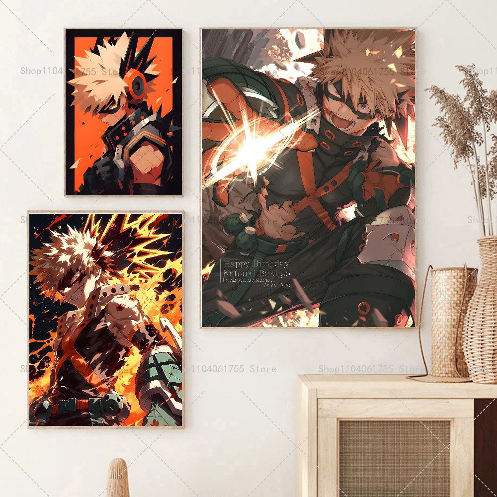1PC My Hero Academia Bakugo Katsuki Anime Poster Self-adhesive Art Waterproof Paper Sticker Coffee House Bar Room Wall Decor