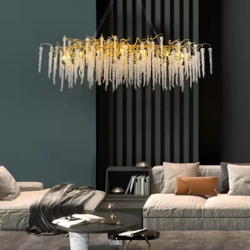 Modern Crystal Dining Room Pendant Lights Art Glass Branches Hanglamp Living  Bedroom Lighting  LEDFixtures Gold Metal G9 Bulb