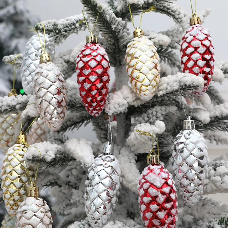 5szt Christmas Pine Cone Ball Decor Christmas Tree Hanging Ornament Gold Red Plastic Pine Cone for Christmas Home Decorations