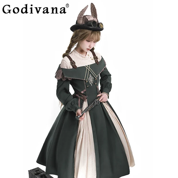 

Vintage Elegant Lady Japanese Original Lolita Dress Daily Commute Casual Versatile Strap Dress Two-Piece Set for Women