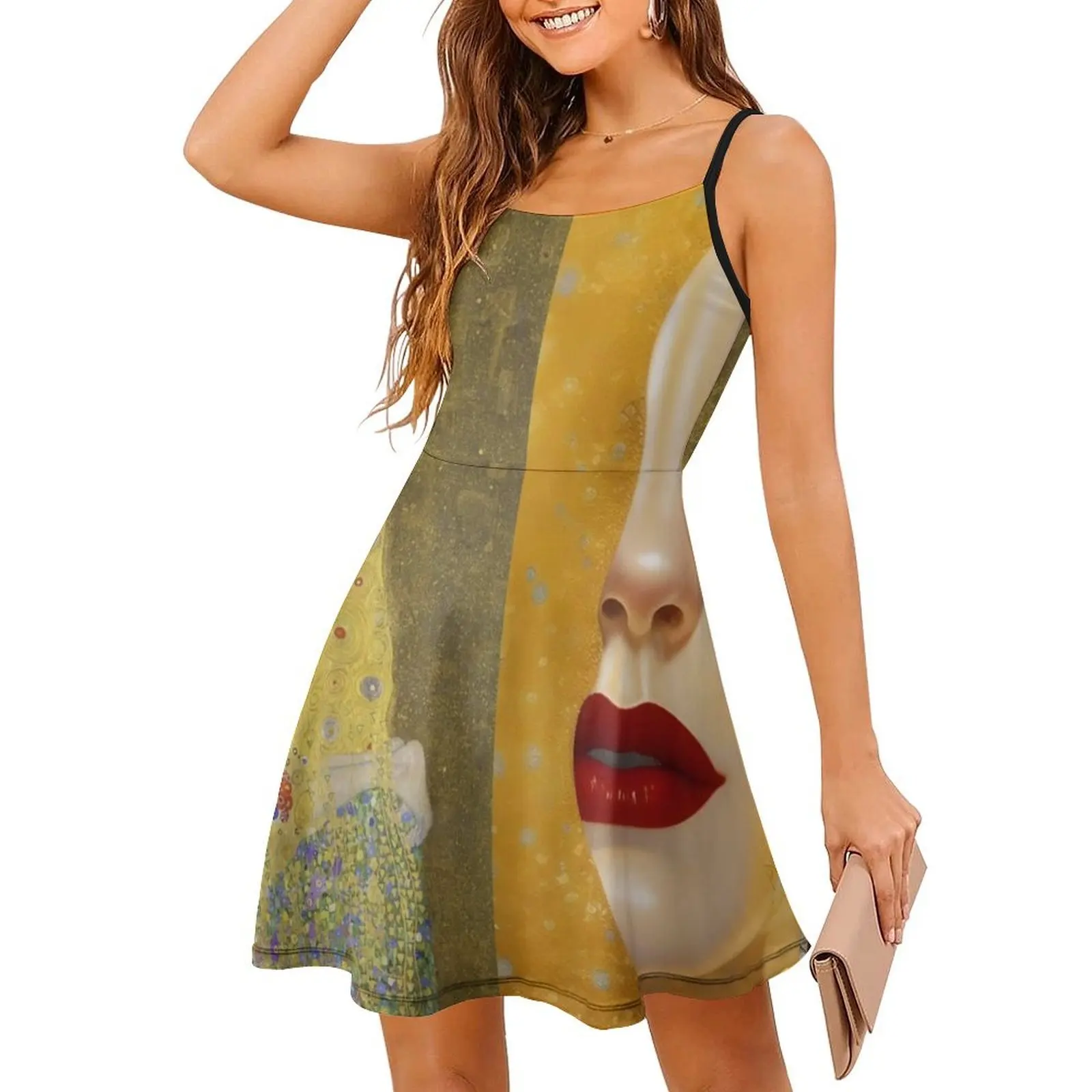 فستان غوستاف كليمت'S The Kiss and Heartache (الدموع الذهبية) للنساء ملابس الشارع الشهير ملابس النادي المطبوعة العصرية للإناث #3