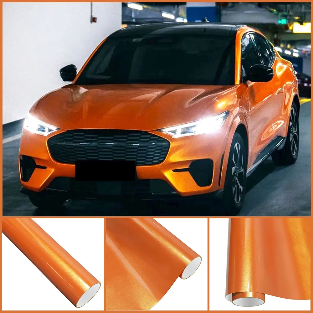 

Glossy Diamond Gold Orange Car Wrapping Vinyl Film PVC Car Engine Hood Decal Self Adhesive Motorcycle Auto Body Decoration Film