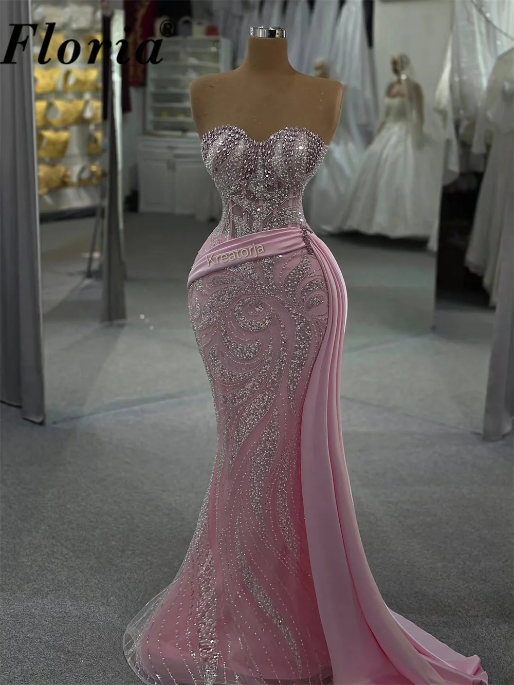 Coutures Pink Mermaid Prom Gown Sweetheart Backless Formal Occasion Dress Customized Stones Beaded Wedding Party Night Dresses
