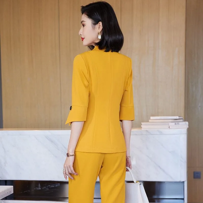 Lnsozkdg-سترات ضيقة للنساء ، معاطف بأكمام طويلة ، معاطف طية صدر أحادية اللون ، بدلات بنطال مزدوجة الصدر ، سيدات المكتب ، موضة جديدة ، الربيع ،
