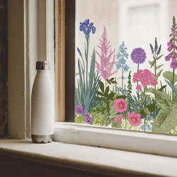 Colorful Floral Static Cling for Glass Window Double-side Visible Stained Film No Glue Easy Removable and Reusable for Home Deco