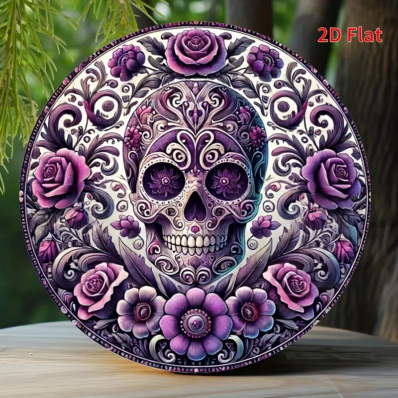 Lila Blume Candy Skull – Holzlogo, exquisites Rosen- und Sonnenblumen-Design, einzigartige Dekoration zum toten Tag, Totenkopf-Dekoration