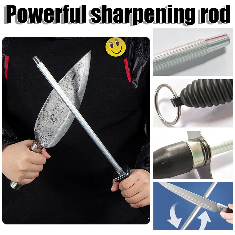 Afilador de cuchillos de acero al carbono de 26cm, herramienta de molienda profesional con mango de ABS, palo afilador de cuchillas de cocina