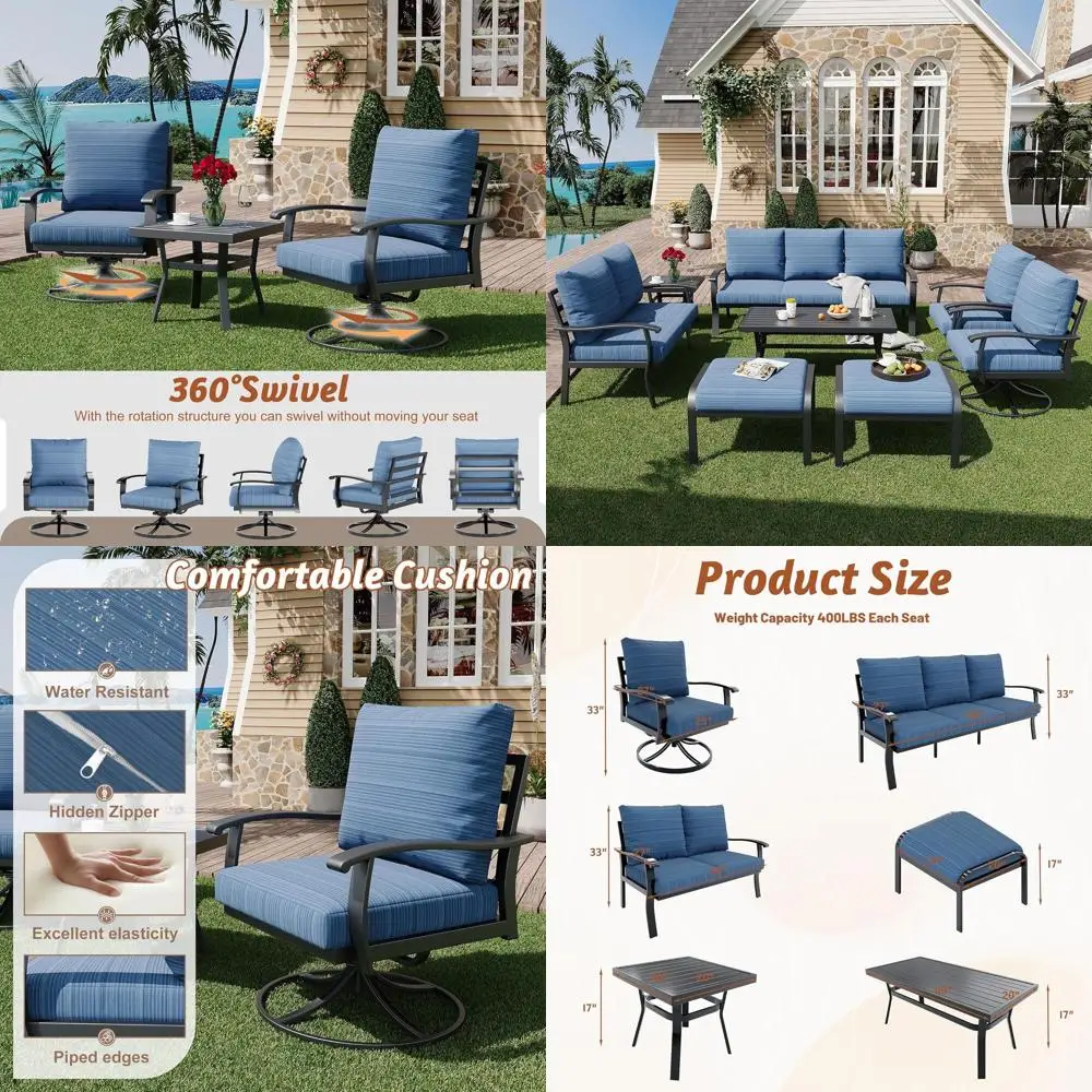 

Outdoor urniture Thickened Cushion 360 Degree Swivel Rocking Patio Chairs with Ottomans and 3-Seat Soa, Loveseat, Coee Side Tabl