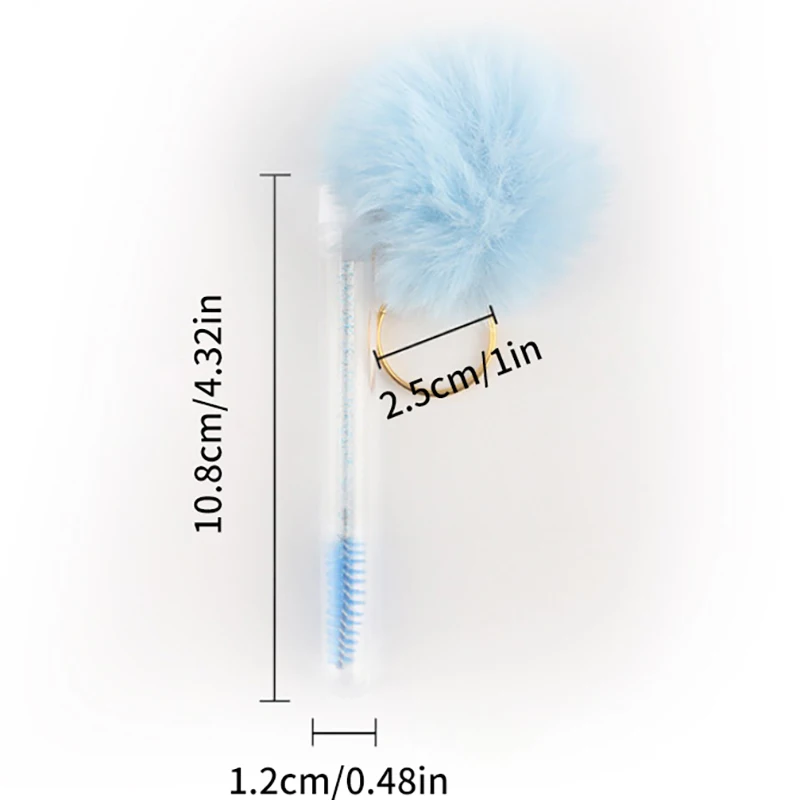 1pcs Tube Eyelash Brush With Gold Keychain & Fluffy Fur Pom Pom Ball Lash Extension Makeup Brush Eyebrow Comb Beauty Tools