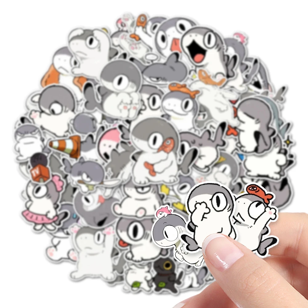 48pcs Super cute and funny shark cat stickers can be used for notebooks,parties,wall tabletops and other decorations,party gifts