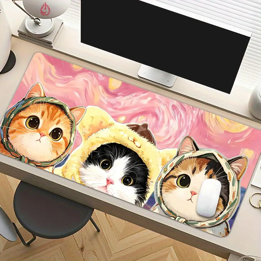 Artistic starry sky and cats Mouse Pad Desk Mat Large Computer Office Carpet Mousepad Gamer Gaming PC Accessories Keyboard Rug