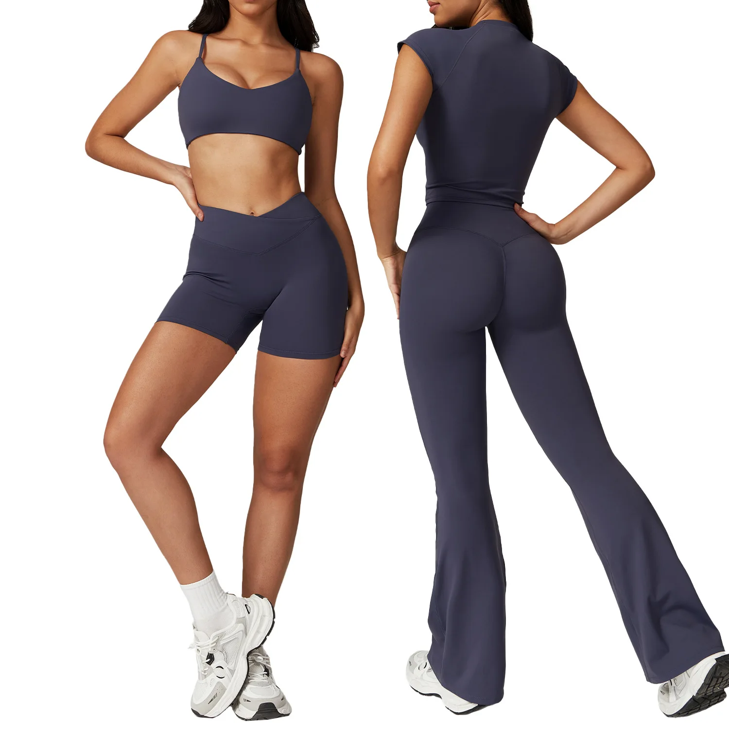 Maxdutti Tight Fitting Quick Drying Yoga Suit Outerwear Running Sports Short Sleeved Suit Beautiful Back Fitness Suit