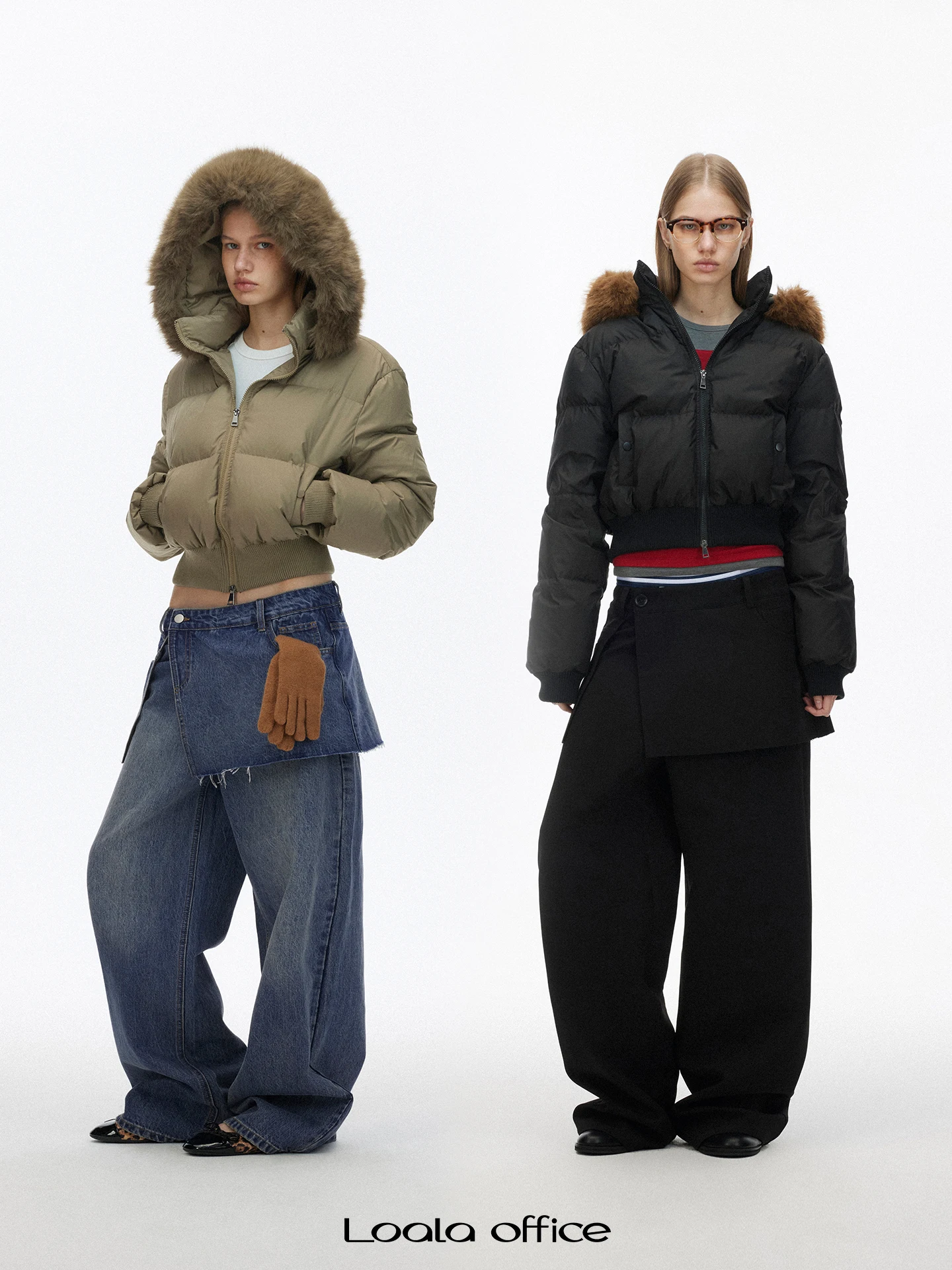 

Loala Office Thiened ort Puffer Jaet with Large Fur Collar Waist-Cinching White Du down Quilted Casual Sle Coat