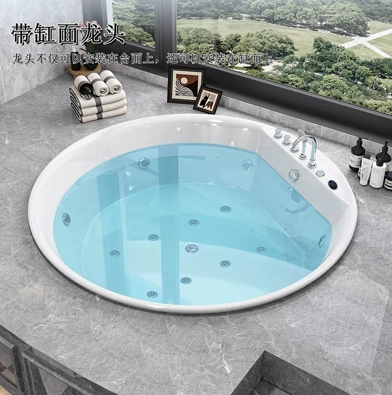 Recessed bathtub round acrylic wide edge adult double surf massage hotel homestay large space bath basin