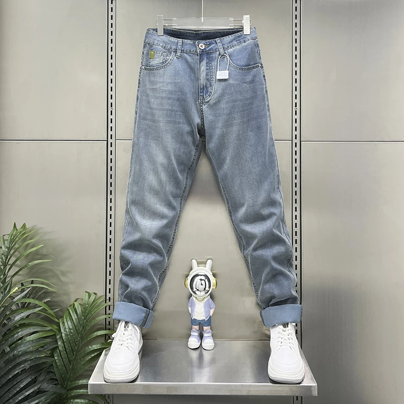 Lyocell Ice Silk Jeans Men's Spring Summer Thin Drape Cool Denim Pants Casual Loose Straight Business Work Male Trousers