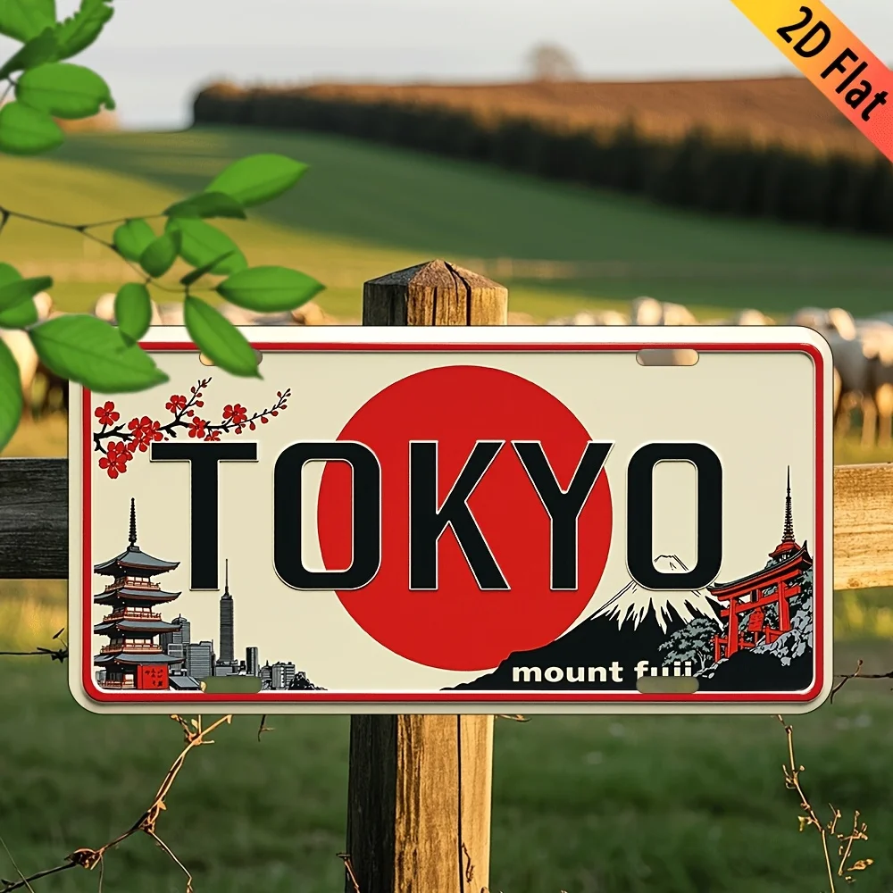 Tokyo Japan Mount Fuji Cherry Blossom Vintage License Plate Style Aluminum Metal Sign Retro Asian Travel Souvenir Wall Art De