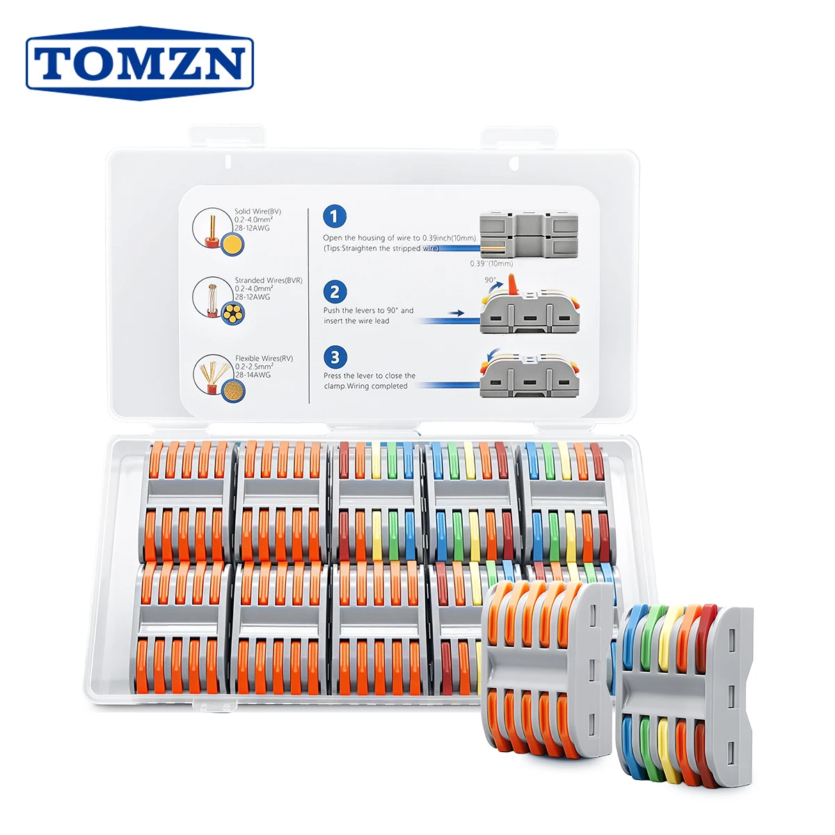 TOMZN 10PCS Lever Wire Connectors 5 In 5 Out Quick Splicing Terminal Blocks 32A 250V for 28-12AWG Solid Stranded Flexible Wires