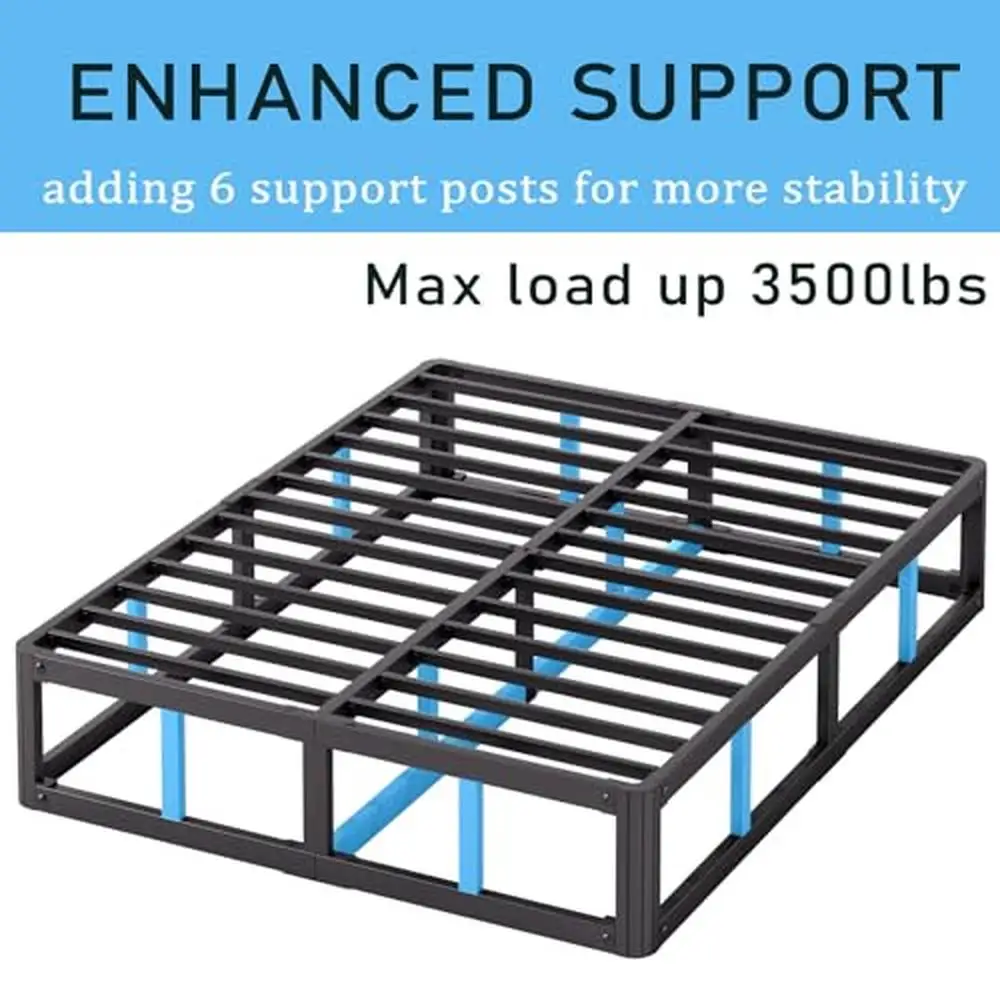 Heavy Duty 7-Inch Steel Slat Queen Bed Frame Noise-Free Easy Assembly Sturdy Platform Bed High Mattress Box Spring Alternative image 4