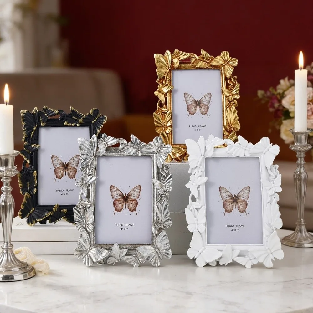 3D Butterfly Picture Frame Vintage Rectangular Shape Resin Photo Frame Staggered Pattern Photocard Display Stand