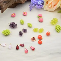 2PCS Grape 3D Fruit Charm Resin Ornaments Honey Peach Pomegranate Jewelry Making Ornaments Mini Cute Pendant Accessories DIY