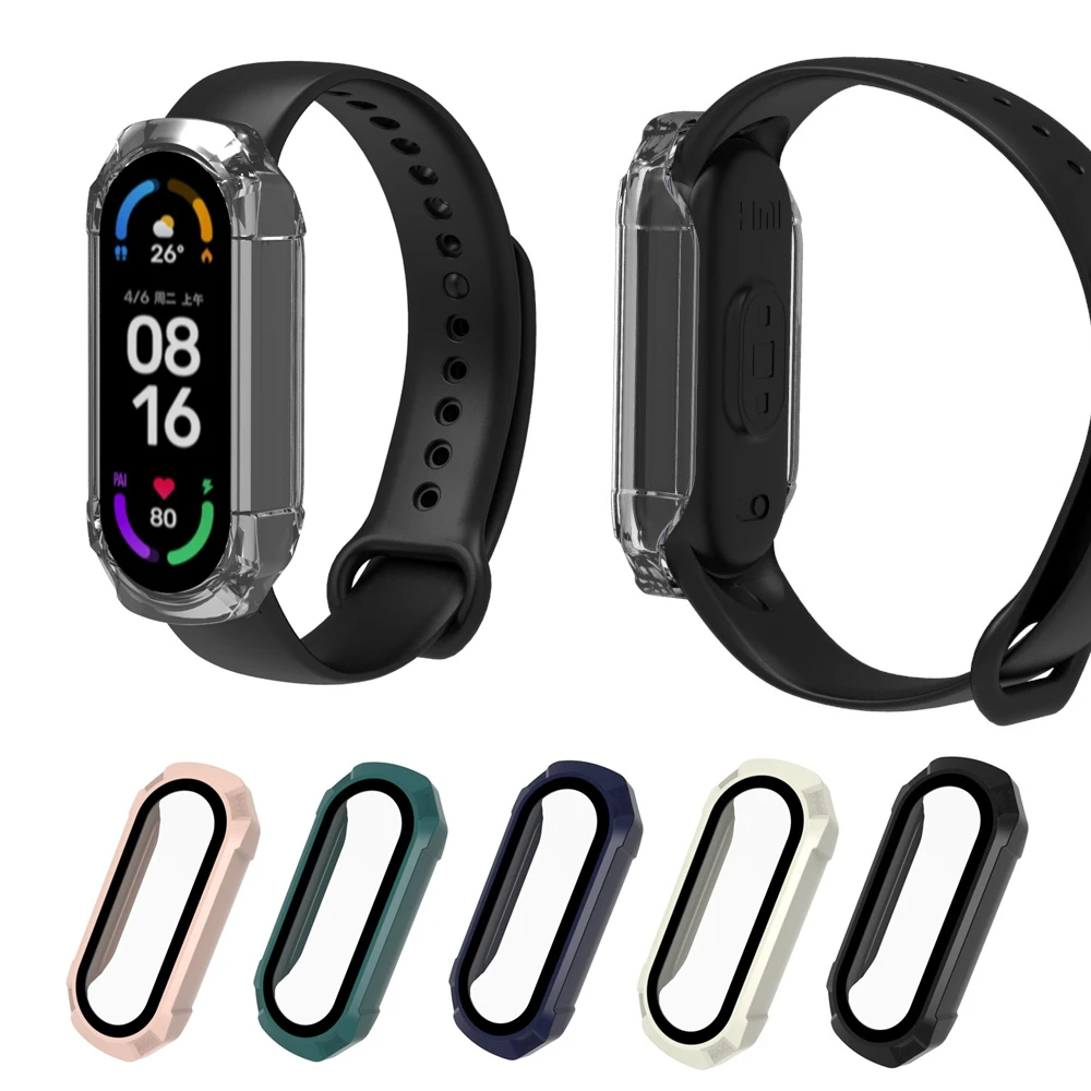 PC Hard Edge เปลือกหน้าจอแก้วสำหรับ Xiaomi Amazfit Mi Band 7 6 5 4สมาร์ท Miband ฝาครอบสายรัดข้อมือ