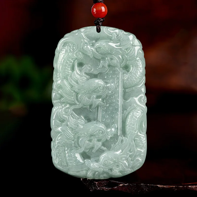 Nine dragons to protect the Lord jadeite domineering dragon male jade pendant amulet men's necklace pendant