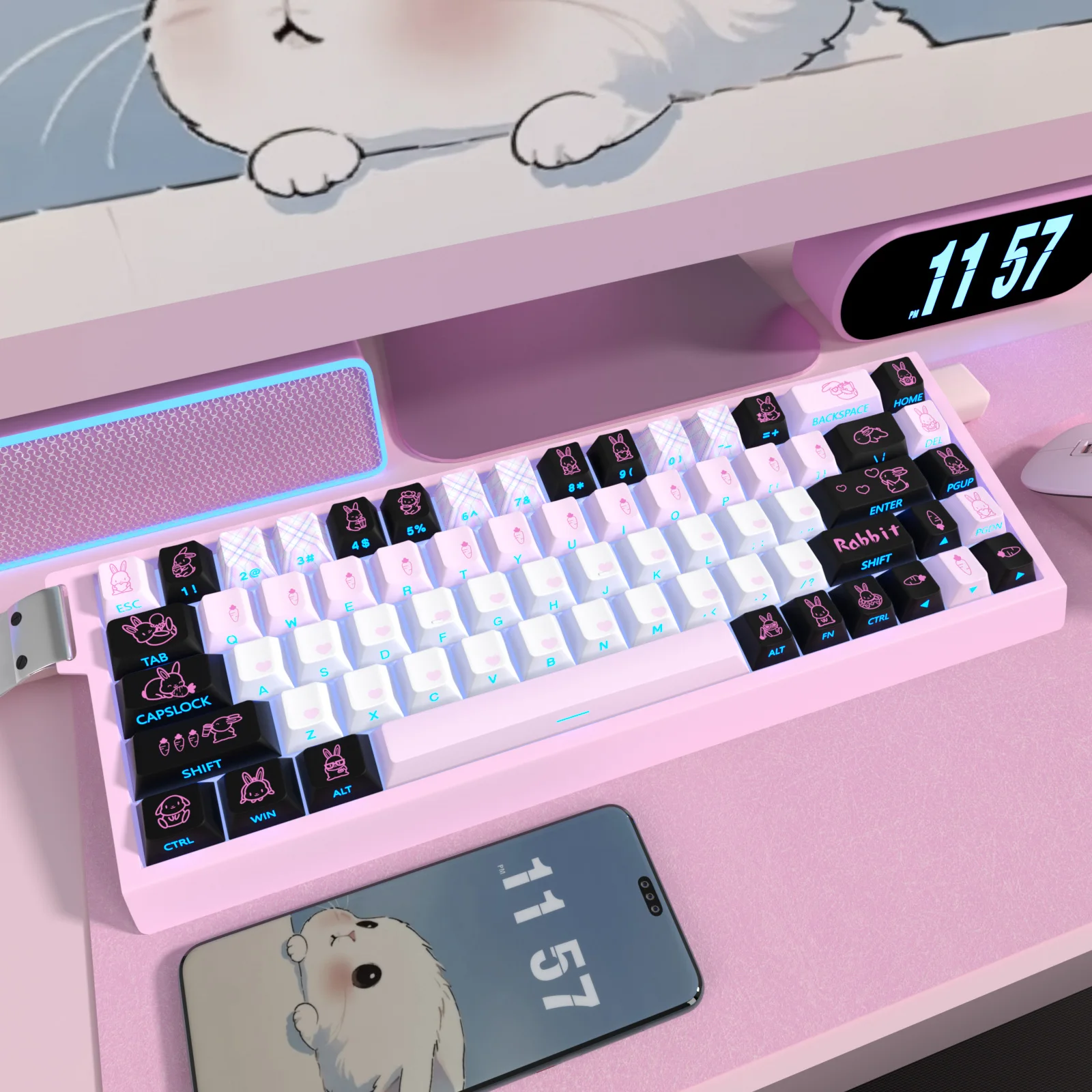 

Cute Rabbit Anime Theme Keycaps Set PBT Cherry Profile Transmission Custom Original Handmade Keyboard Caps Custom Accessories