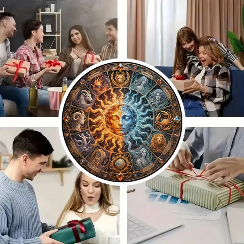 لعبة ترفيهية مريحة وتخفيف التوتر، ألغاز خشبية مكونة من 12 علامة زودياك #6