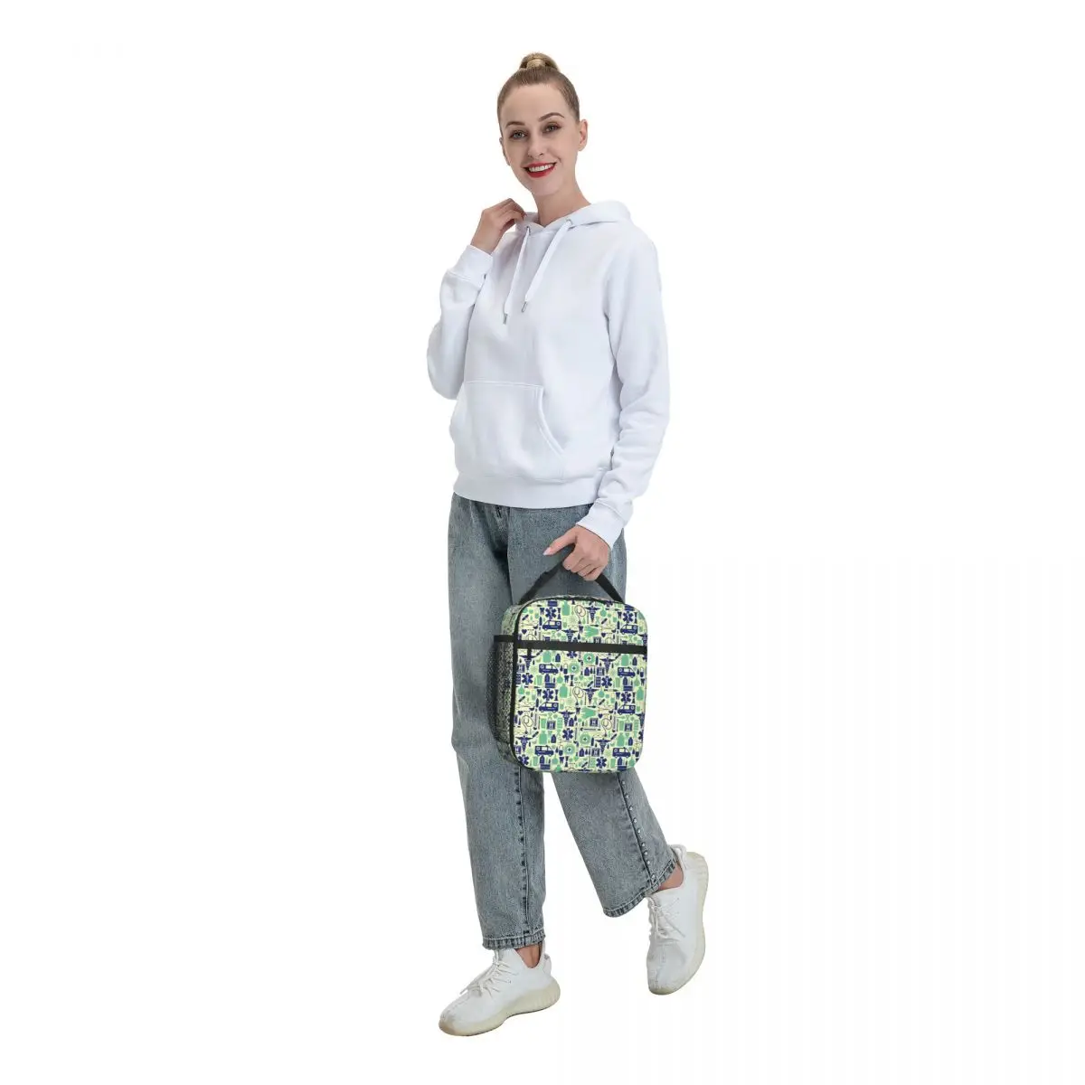 Medical Seamless Pattern Insulated Lunch Bag Cooler Bag Lunch Container Portable Tote Lunch Box Food Storage Bags Work Picnic