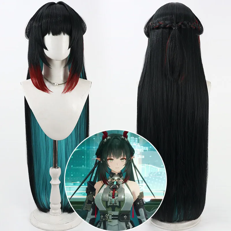 Anime Arknights: Endfield Zhuang Fangyi Cosplay-Perücke, schwarz, grün, rot, hitzebeständig, synthetisch, für Halloween, Karneval, Party-Requisiten