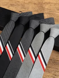 Woolen Tie Men's Bla Casual Narrow Version for Work Wedding Briti Sle Retro Profional Formal Busin Pure Color