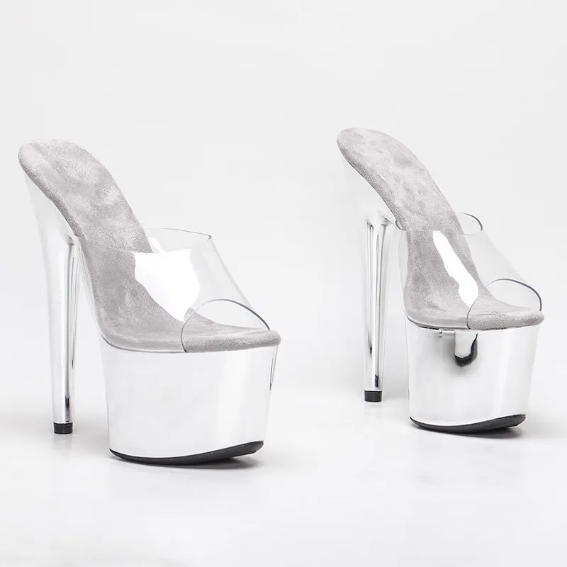 

Peep Toe 17CM/7inches PVC Upper Plating Platform Sexy High Heels Slippers Pole Dance Shoes 003