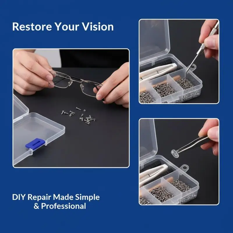 *New 500 /1000Pcs Eyeglasses Sunglass Repair Tool Kits With Screws Nose Pads Screwdriver Nuts Tweezers Optical Parts Assorted