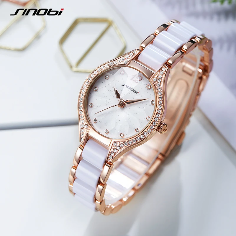 SINOBI Elegant Fashion Watch Fashion Hot Sales Watches Women Ladies Luxury Clock Golden Diamond Dropshipping Quartz Wristwatch