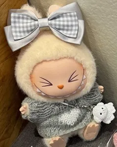 

Labubu Plush Dolls V1 V2 V3 Sitting Party Diy Clothing Toys Accessories for 15/17cm Labubu Doll Knitted Sweater Bow 2-piece Set